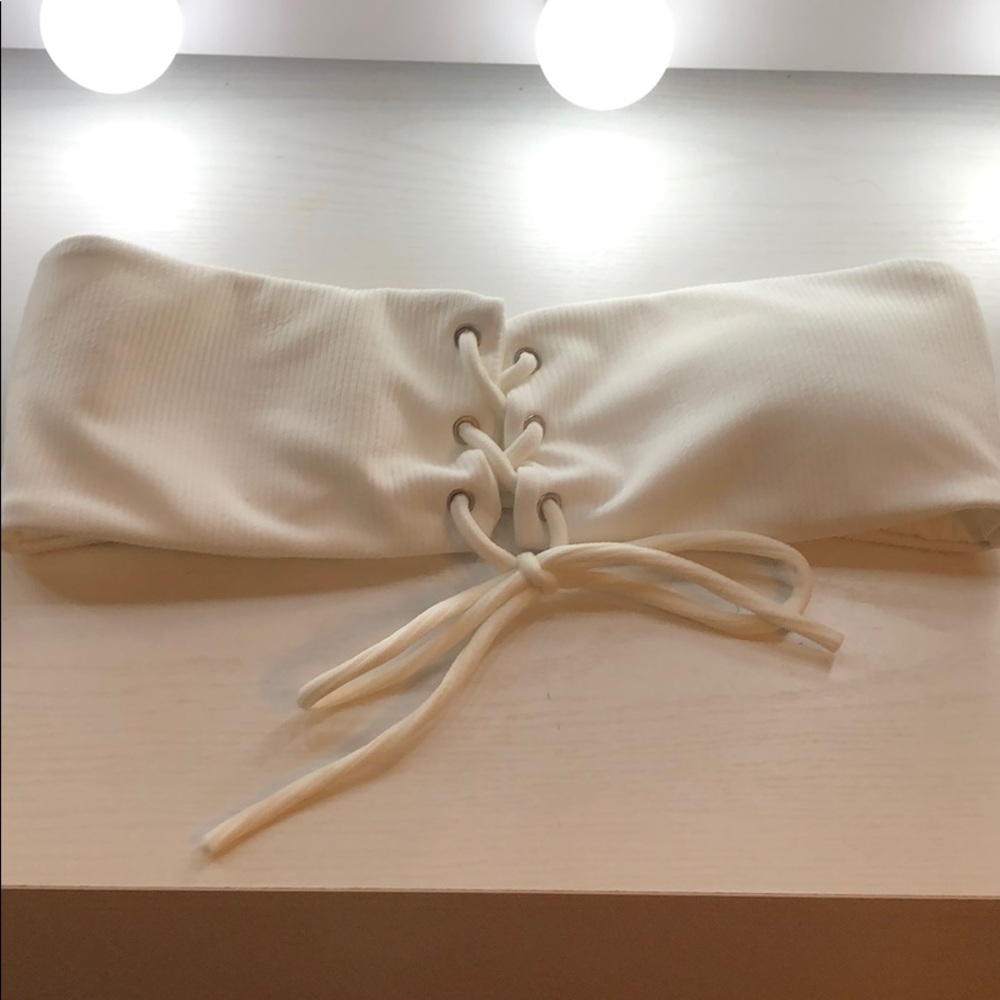 White lace up bathing suit top